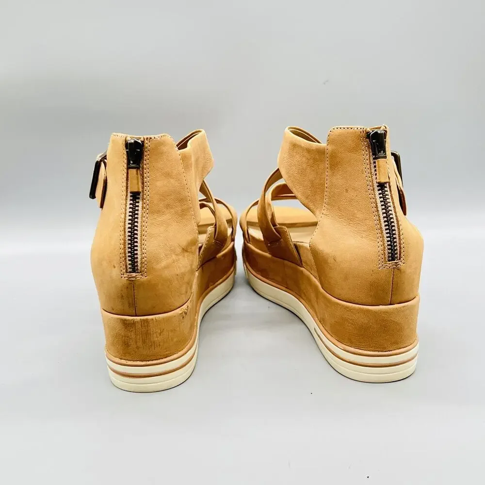 Eileen Fisher Sandals Womens 11 Beige Nubuck Boost Strappy Zip Platform Shoes